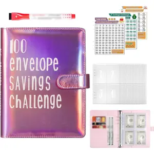 100 Envelopes Money Saving Challenge Binder, Budget with Cash Envelopes and Money Saving Tracker, Cash Stuffing Binder from 30 Days to 52 Weeks,to $500,$5,050 and $10,000 (Pink)