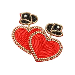 Good Hearted Women Beaded Red Heart Earrings
