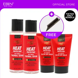 EBIN 24 Hour Heat Thermal Serum + Blow Dry Balm Bundle with FREE comb | Silk press, Frizz control, Smooth, Shine