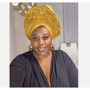 Oge African Auto Gele Headwrap - Stylish Lightweight Aso Oke One Size Fits All with Durable Velcro for Comfortable Application