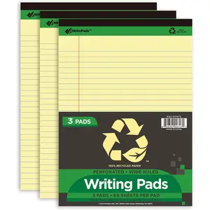 Yellow Legal Pads Writing Pads Recycled Paper 8.5"x11.75" Wide Ruled Perforated 50 sheets Hard  Notepads 8-1/2"x 11-3/4" Writing Tablet Canary For Office Supplies (Canary 3pads)