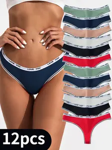 Women's 12 pcs Solid Color Panty, Soft Comfy Breathable Seamess Knicker for Daiy Wear. Back-to-School Clothing, Multipack Underwear for All Seasons, Summer Wear 2024 Fit Pastel Womenswear Bridal underwear women period underwear