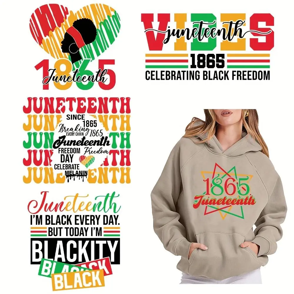 Juneteenth DIY Crafts Supplies, 6 Counts/set Washable Quality Durable Material Heat Press Decals for T-shirts, Jeans & Backpacks, Celebrate Black Freedom with Vibrant Designs, Bold Graphics, Personal Expression