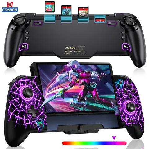 ESYWEN JC200 Wireless Switch Console Accessory - Ergonomic OLED Customizable Joystick Gaming Controller with Grip, Game Card Storage, Programming, 1000mAh Battery, Turbo Button, 6-Axis, Burst, Vibration, 3-Hour Quick Charge for Console Gamers