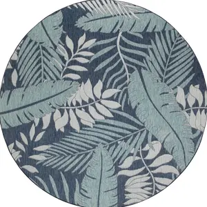 HomeRoots 572547 4 ft. Navy Blue Floral Round Area Rug, Dark Blue-Themed Circle Balcony Indoor & Outdoor Rug, Balcony Area Rugs, Blue-Themed Area Rugs