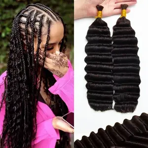 KRN Human Braiding Hair 2 Bundles/Pack 100g Deep Wave Human Bulk Hair for Braiding No Weft 10A Brazilian Virgin Human braiding Hair for Boho Braids Extensions