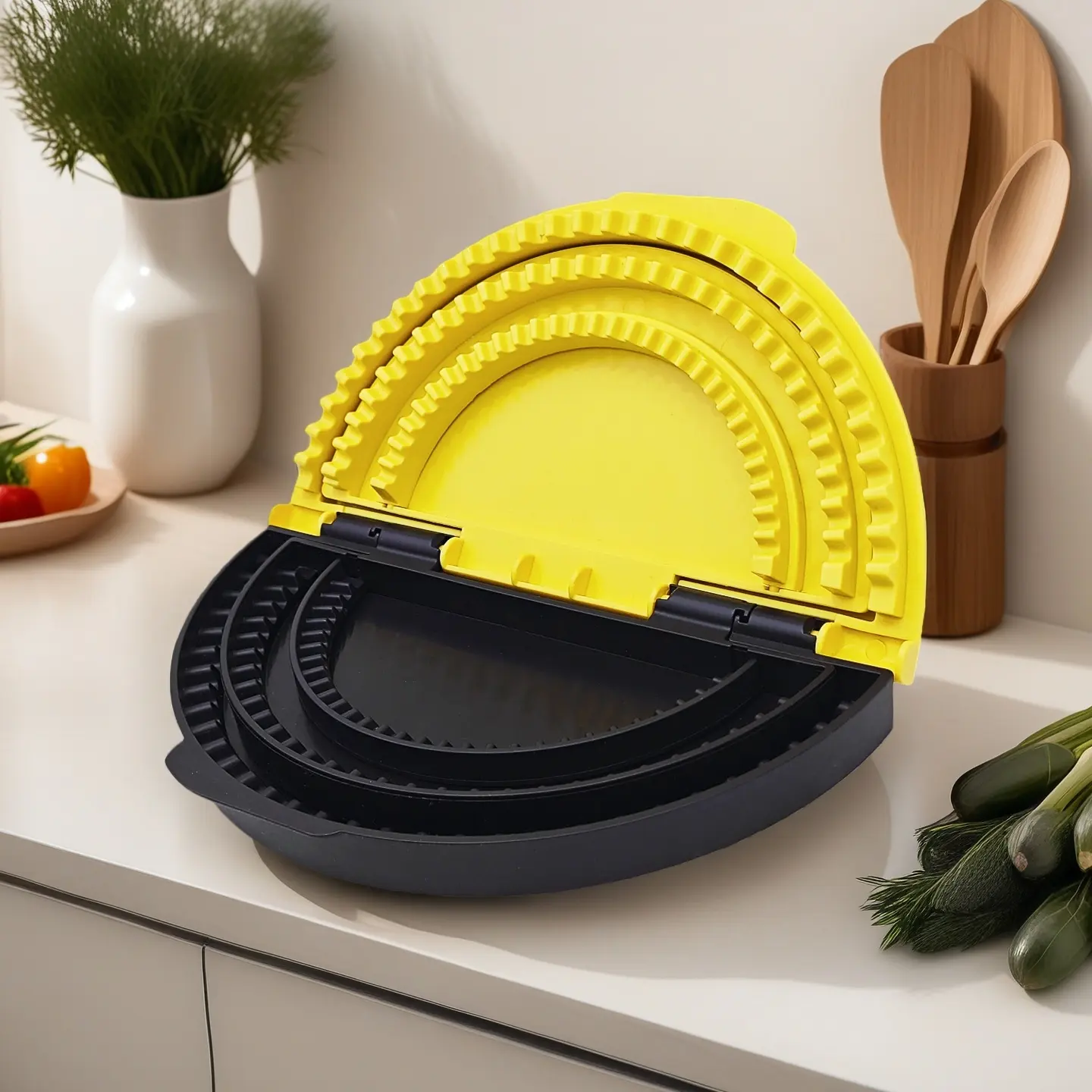 Gift for Family 3-in-1 Tortilla Sealer Crimper Press Adjustable 6"-8"-10" Tortilla & Taco/Burrito Maker Tool Easy to Clean BPA-Free Durable Fun for Family Cooking Kitchen Utensils Yellow & Black#SummerVibes