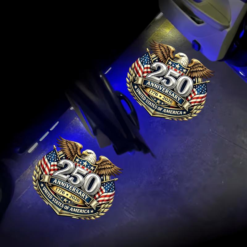 2-pack door lights — U.S. Founding 250th Anniversary projection projector — Universal wireless LED door projection light for cars, compatible with all car brands; U.S. Founding 250th Anniversary welcome plaque projection light