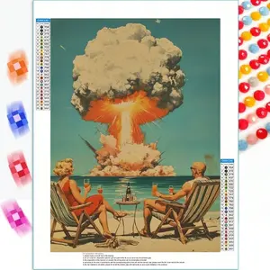 A Diamond Painting Kit with Multiple Size Options (30X40 Cm, 40X50 Cm) Vintage Atomic Bomb Mushroom Cloud Over Ocean, Fully Drills Round Mosaic Handmade Art, Perfect for Home Decor Birthdays Gifts, Unique Creative Ideas,Frameless