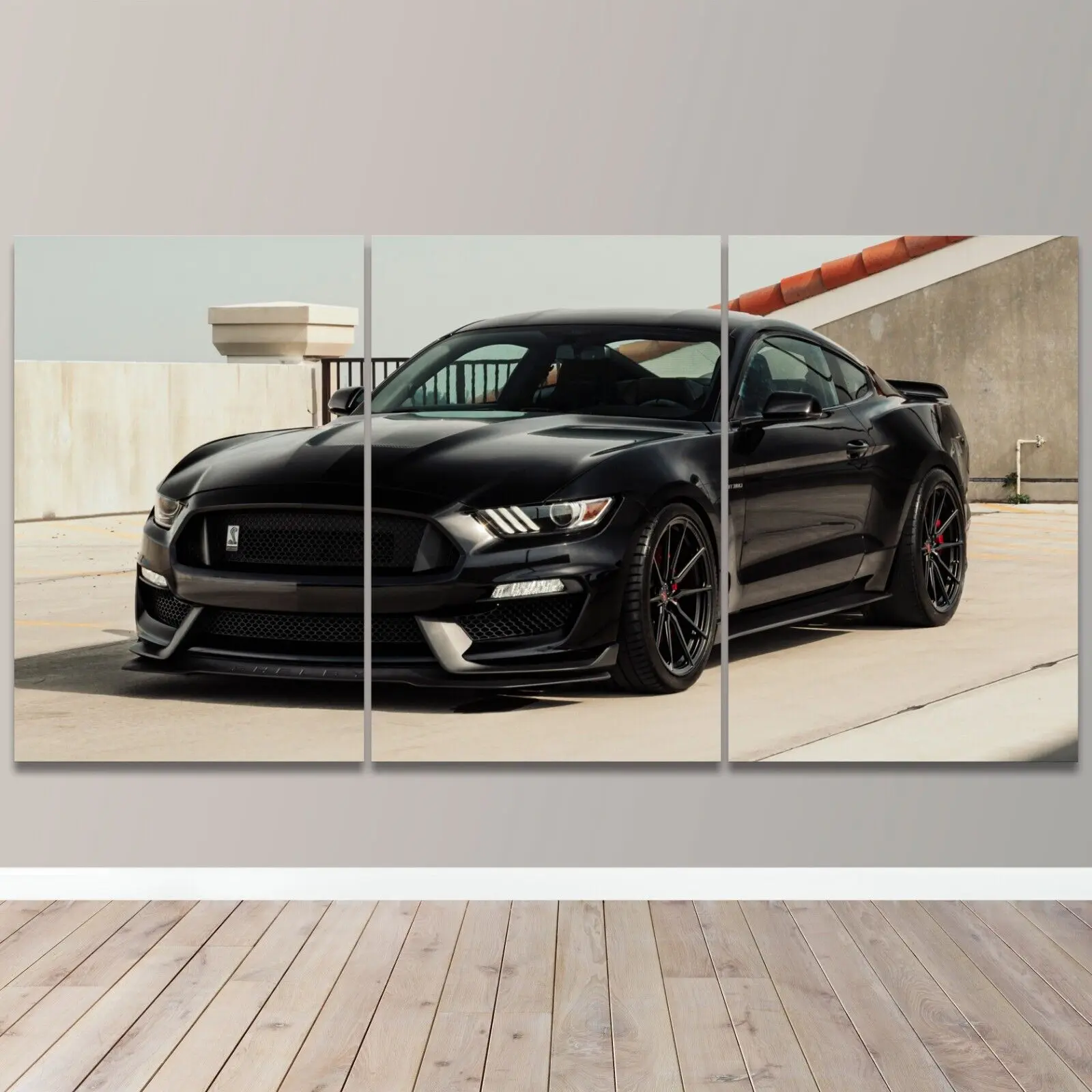 Black Ford Mustang American Muscle Car 3-Counts/Set Canvas Wall Art Print, Home Decor Wall Decor for Bar, Bedroom, Thanksgiving Gift Poster Room Decoration Artistic Photo