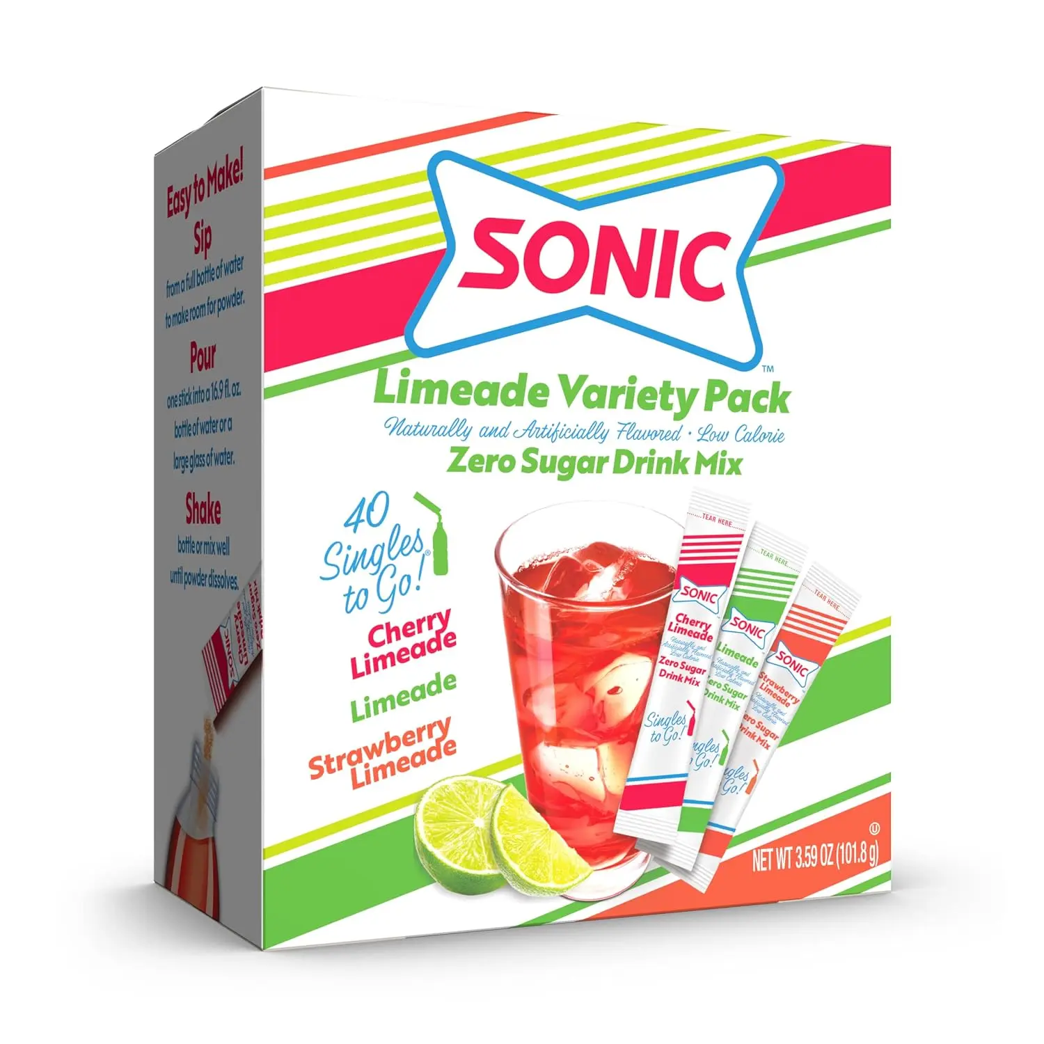 Singles To Go! Sonic Drink Mix, Limeade Variety Pack, 40 Packets