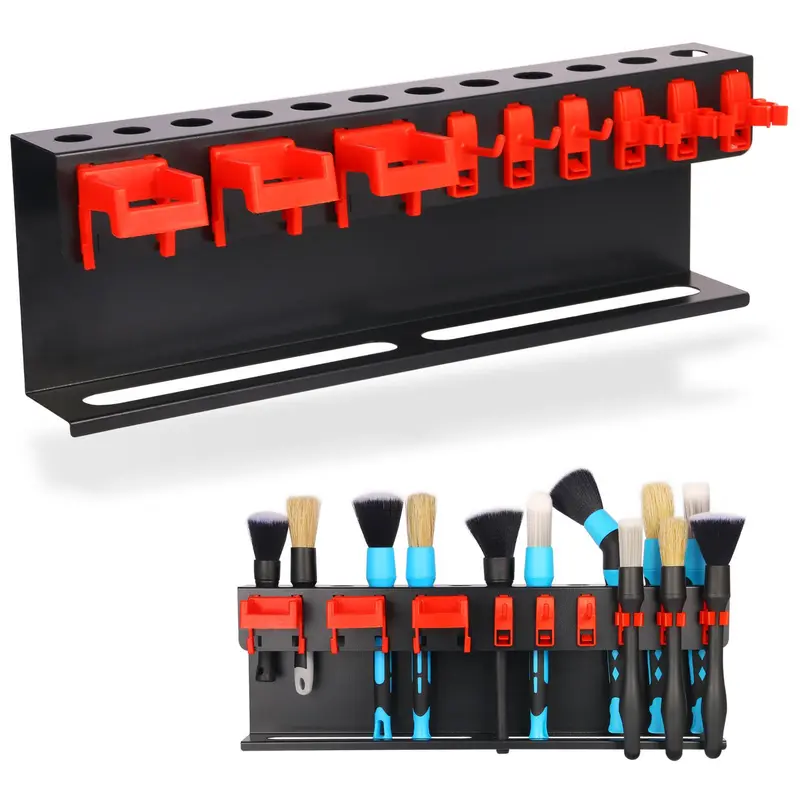 Car Detailing Brush Holder, Heavy Duty Tool Organizer, Tool Holders for 12 Car Detailing Brushes, Spray Bottle Holder, Tool Rack for Auto Detailing Supplies, Ideal for Garage, Car Accessories, Garage Tool Storage, Tool Organisers