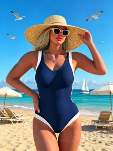 Women's color-block one-piece swimsuit — stylish summer beach swimwear for vacations