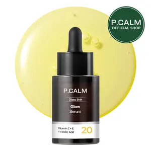 P.CALM Official Glow Serum - Vitamin C + E & Ferulic Acid for Radiant Skin, Skin Barrier Strengthening, Even Tone, Korean Glass Skin Serum 20g
