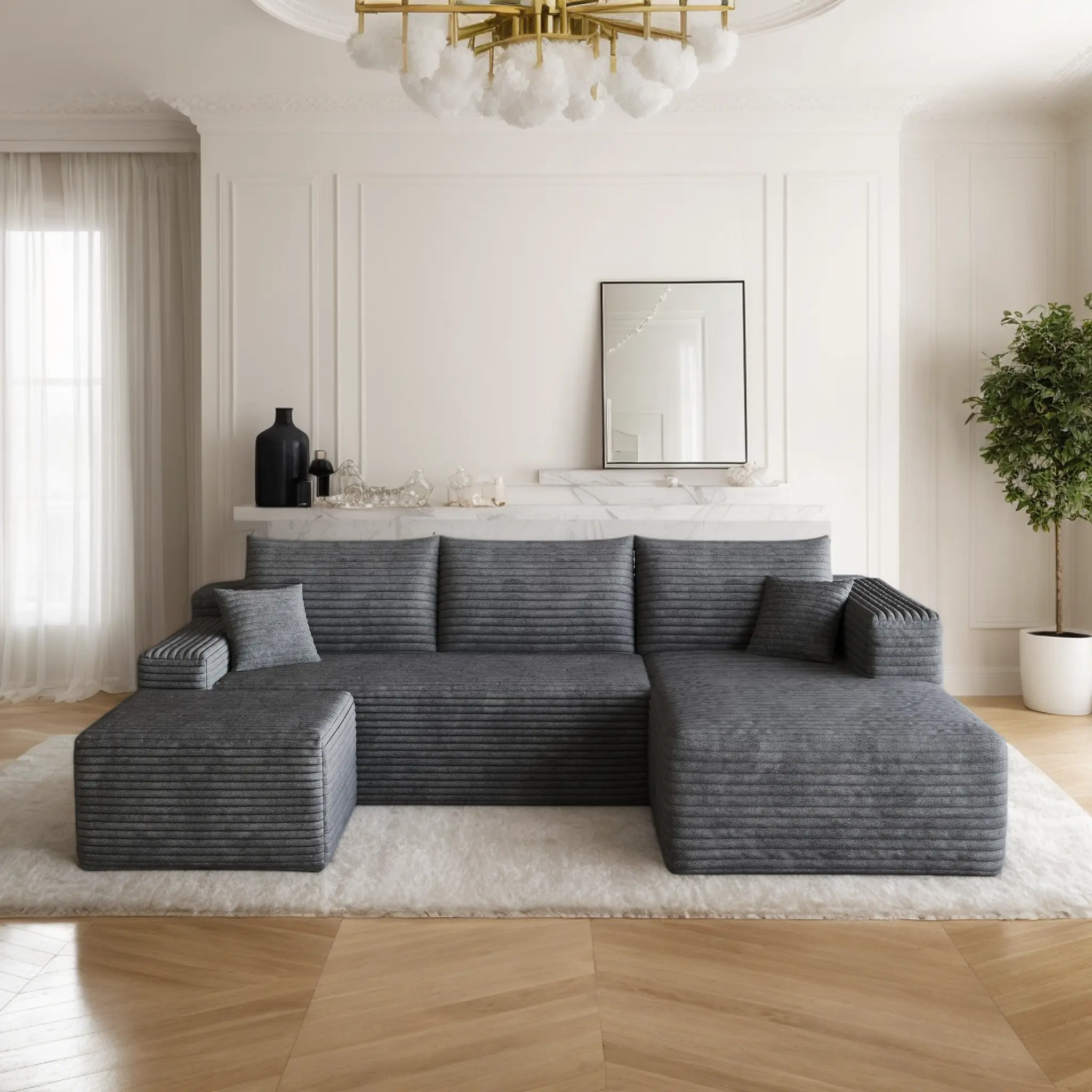 Eyisean 94" Width Modern Upholstered Sofa - U-Shape Modular Sofa Sectional Couch, Boneless Deep Tactile Upholstery, Chaise/Ottoman, Cloud-Inspired Cloud Sectional Fluffy Couches, Cozy Corners, Durable Elegance, No Assembly Required, Living Room Use