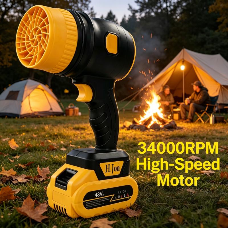 Cordless leaf blower, brushless dust collector, 3400 rpm, 21V mini dry blower fan, handheld electric dust collector for household cleaning, automobiles, outdoor use (tools only), US standard two plug