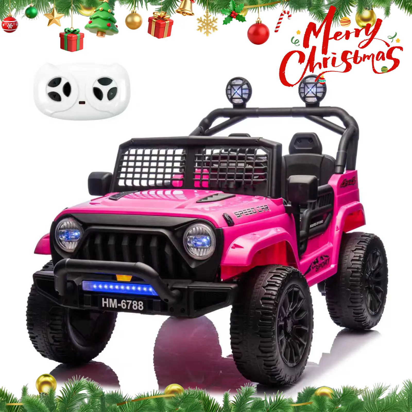 24V 2-Seater Black Electric Ride-On Car for Kids, Remote Control Operated, 3 Adjustable Speeds, LED Headlight, Bluetooth Music Player, Durable Colorful Ride-On Toy for Girls