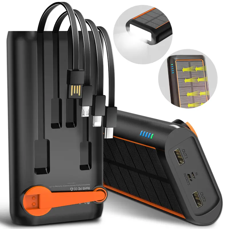 ReeZar 61200mAh Solar Charger 3-in-1 Charging Solar Crank Cable 4 Built-in Cables Charges 7 Devices IPX7 Waterproof SOS Flashlight