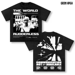 Rudderless World Oversized Washed T-Shirt, Abstract Graphic Tee, Dark Streetwear Shirt, Vintage Distressed Urban Fashion Men