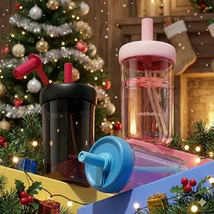 【COMOBEBE】 15oz Tritan Sippy Cup – Reusable, Leak-Proof, BPA-Free, Food-Grade Silicone Straw, Dishwasher Safe