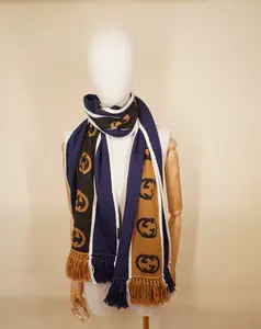 Pre-owned GUCCI CANVAS Bag Accessories Interlocking G Stripe Scarf In Wool Navy