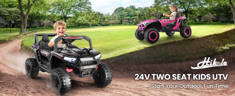 Hikole 24 Volt Ride on Toys for Boys&Girls, 2 Seater Ride on Car for Kids with Manual/Remote Control, 20'' Wide Seats, High/Slow Speeds, Music, Multi Functions Dashboard, Bluetooth/USB, Green