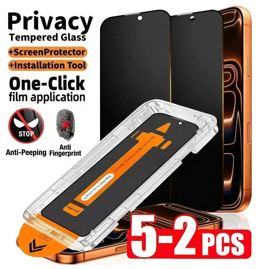 2 pcs Full Cover Privacy Clear Tempered Glass Screen Protector For iPhone 17 Pro Max/17 Air/16 Pro Max/15 Pro/16/15, 9H+ Hardness, Ultra HD, Anti-Scratch, Anti-Fingerprint, Easy to Install, Anti-Peeping Accessories, Protection, Protective Screen Protector
