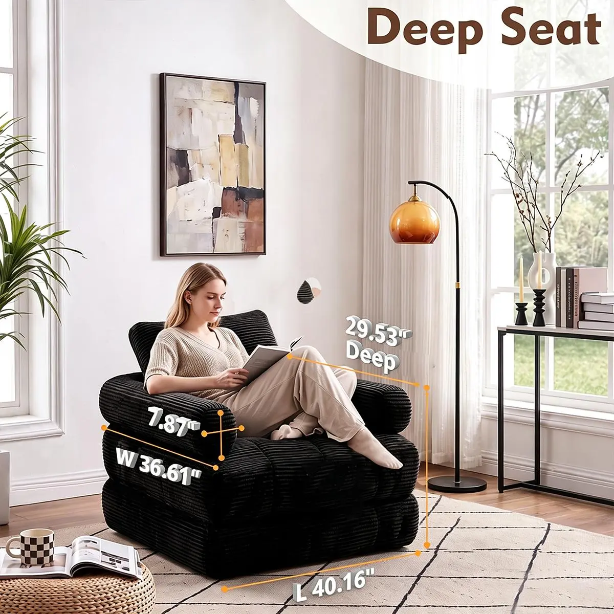 Modern adjustable futon sleeper, 2-in-1 corduroy floor seat sofa bed with plush cushioning, no assembly required, seat sleeper chair bed, chaise lounge for an affordable living room sofa, bedroom couch, apartment furniture