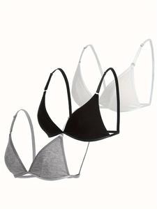 women's plain wireless triangle bra, summer wear, elegant adjustable strap backless bralette, soft comfortable lingerie top bras for fall, women's clothing basic, wireless bras for women, underwear