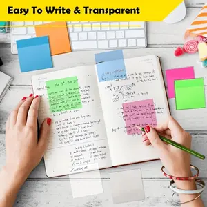 300pcs Transparent Sticky Notes, 3x3 Inches, Self-Adhesive Semi-Transparent, 6 Books, Bright Colors, Office School University Supplies