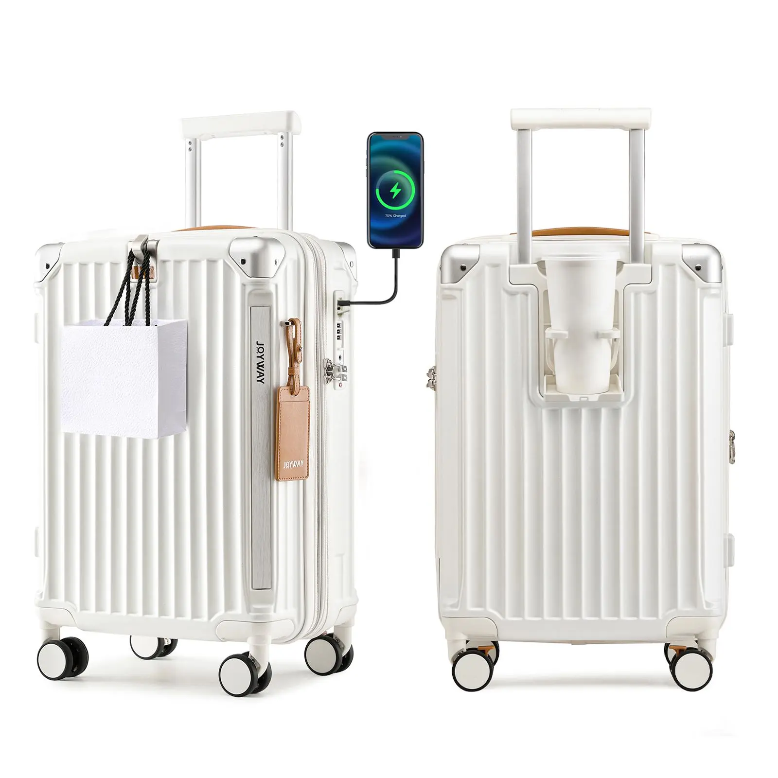 Joyway 20 inch Single Luggage Suitcase, Expandable Lightweight Durable, with Cup Holder, TSA Lock, Spinner Wheels