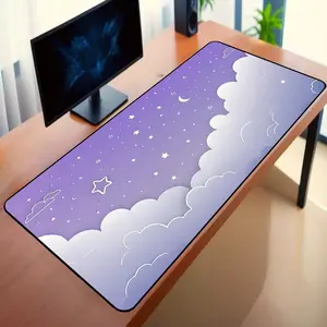 Cute Purple Desk Mat, Purple Sky Mouse Pad, Kawaii Gaming MousePad, Purple Minimalist Desk Mat, XXL Purple Clouds Desk Mat