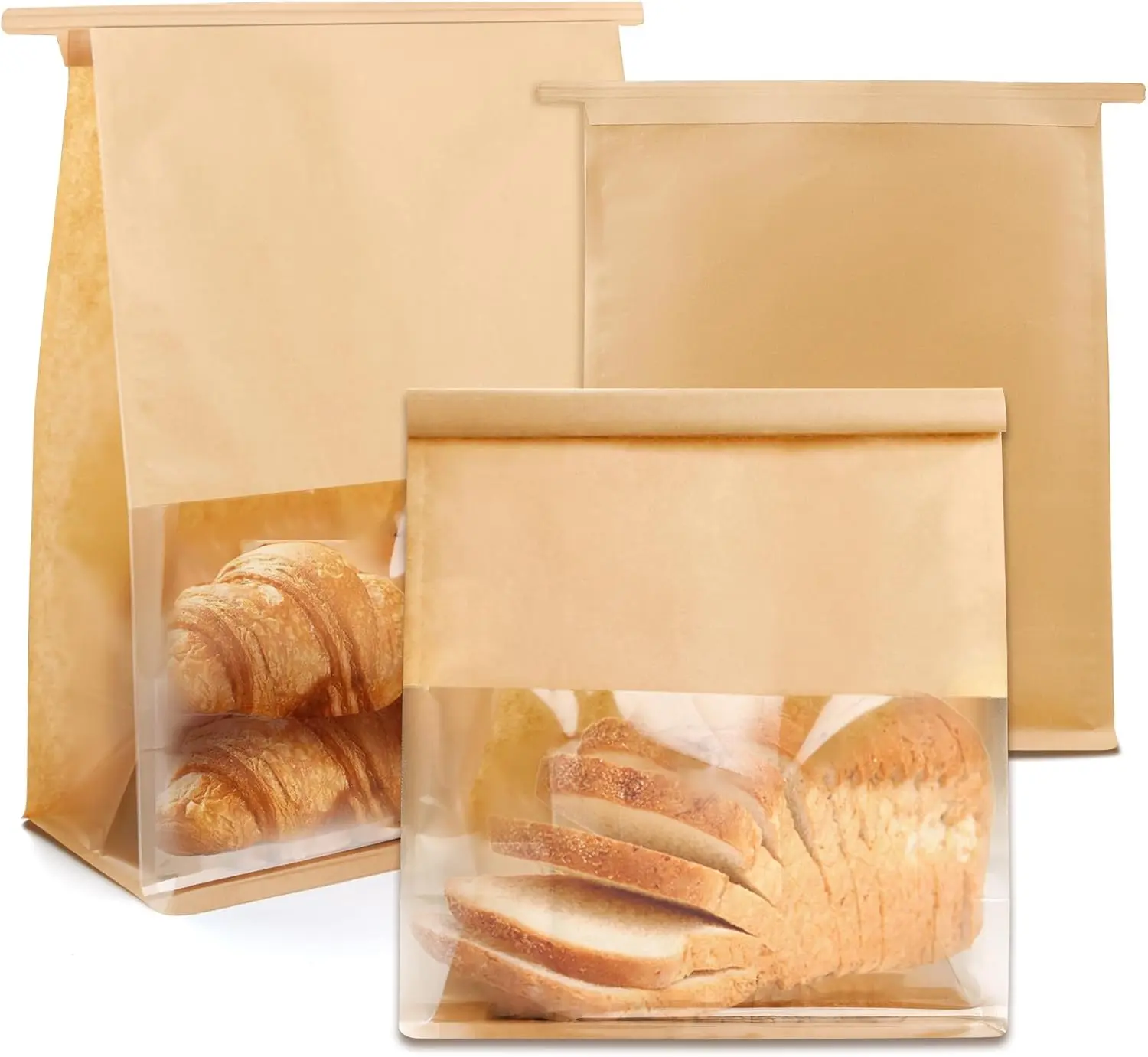 60 Pcs Bread Bags for Homemade Bread, Sourdough Paper With Window, 4.2x8.6x11.3 Inches Ties Tab Lock Large Paper Bakery Packaging Bags for Home Bakers and Bakery Owners