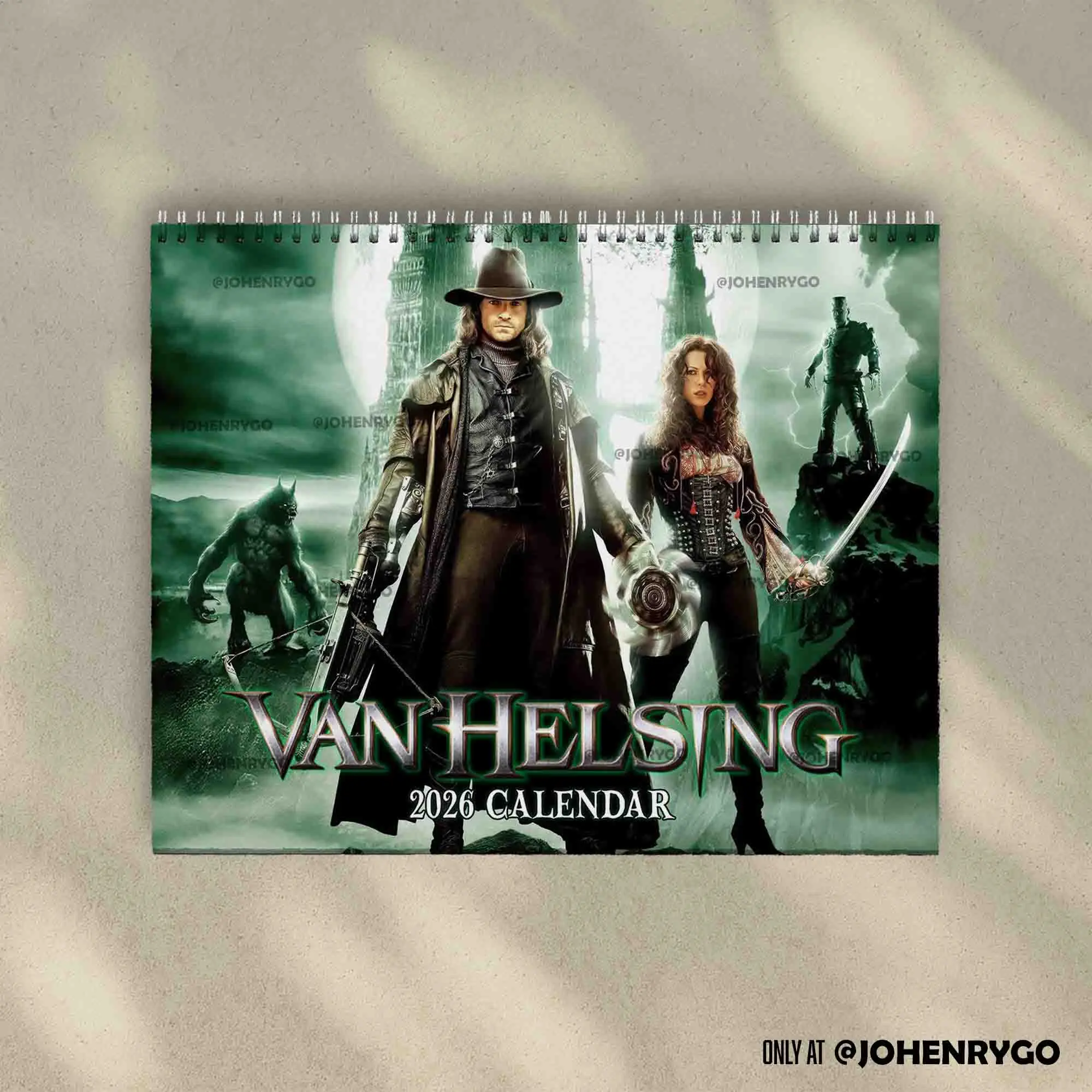 A Year Of Van Helsing 2026 Wall Calendar - Hugh Jackman 2004, Anna Valerious, Kate Beckinsale, Frankenstein's Monster, Werewolves, Count Dracula | Home Decor, Office Decor - New Year Fan Gift, Unique Holiday Gift