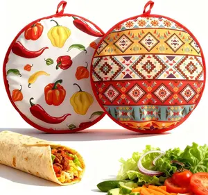 2PCS Tortilla Warmers – Insulated Microwavable Fabric Pouch Keeps Tortillas, Tacos, Naan & Pizza Rolls Warm – Reusable Easy-Clean Food Warmer Bag
