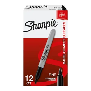 Sharpie Permanent Markers, Fine Point, Black, 12 Count