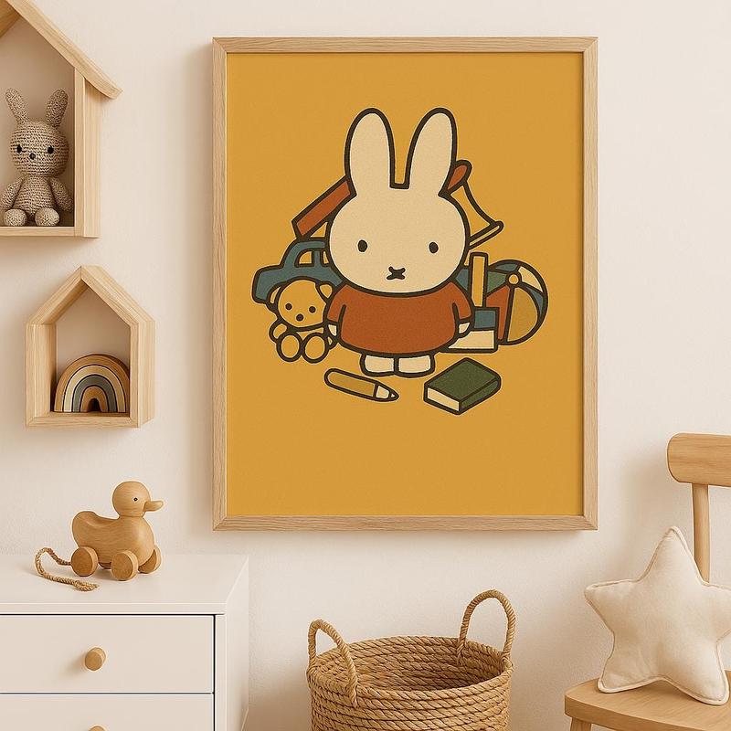 Printable Miffy Art in Play room– Retro Bunny Wall Decor Poster - Canvas