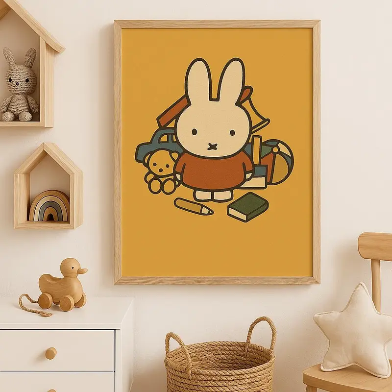 Printable Miffy Art in Play room– Retro Bunny Wall Decor Poster - Canvas