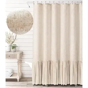 Farmhouse Shower Curtain Ruffle Linen Textured Boho Bathroom Curtain Beige 72 Inch W x 72 Inch L