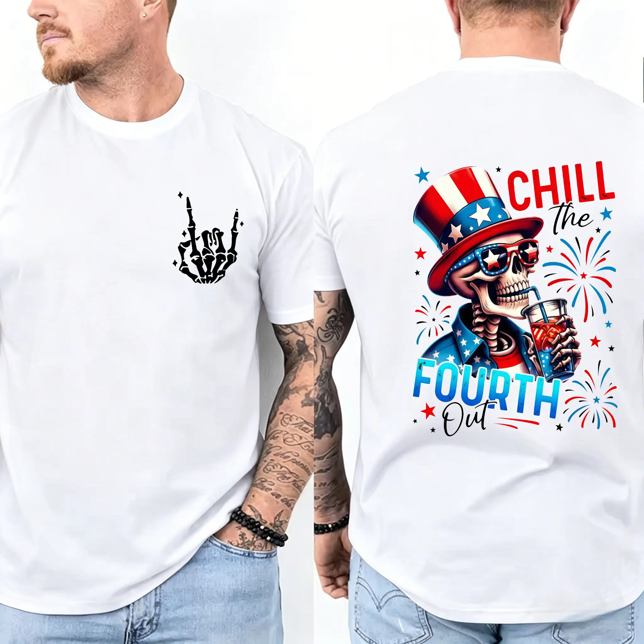 American Independence Day T-shirt Chill The Fourth Out Skeleton Shirt, Funny 4th Of July, Independence Day, Red White Blue, Freedom Shirt, Patriotic Shirt, for Men and Women tokwear Tee