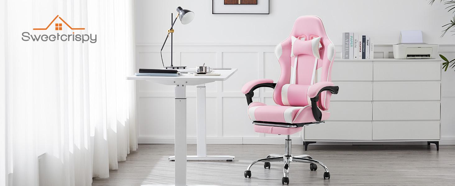 Gamig Chair Desk Chair - with Footrest and Lumbar Support, PU Leather Recliner with Headrest, Fixed Up Armrest, Height Adjustable with 360° Swivel,