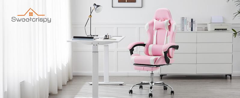 Gamig Chair Desk Chair - with Footrest and Lumbar Support, PU Leather Recliner with Headrest, Fixed Up Armrest, Height Adjustable with 360° Swivel,