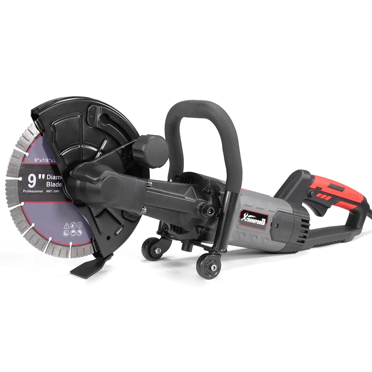 XtremepowerUS 50132 1800W 9-in Circular Concrete Saw Cutter, Specialty Power Tool - Equipped with Guide Roller, Diamond Saw Blades