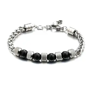 RANKEEF Black Beads for Bracelets Mens Beaded Bracelets Stainless Steel Bracelet for Men 8MM Beaded Bracelets Mens Wrist Bracelet Obsidian Bracelet Beaded Bracelets Natural Black Onyx Bracelet