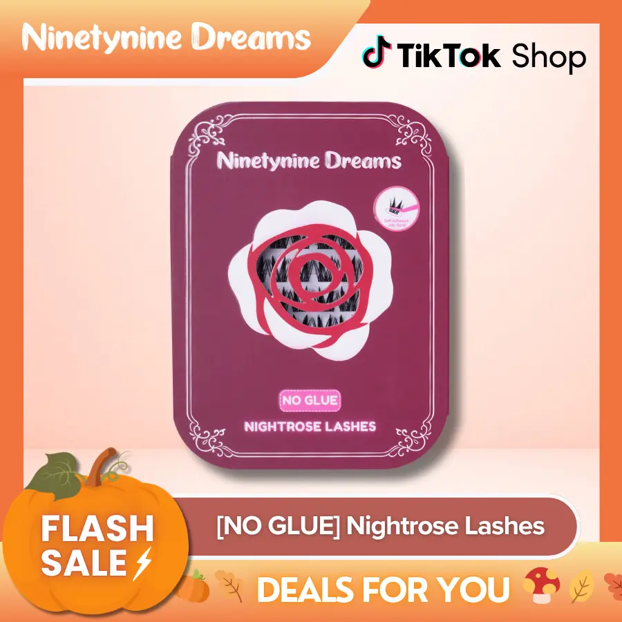 Ninetynine Dreams [NO GLUE] Nightrose Self-Adhesive Lashes | 14mm CC Curl Press-On No Glue Required Lash Clusters - Spiky Wispy Anime Manhua Style Beginner-Friendly Reusable Lightweight Daily Eyelashes with Ultra-Thin Self-Stick Jelly Band