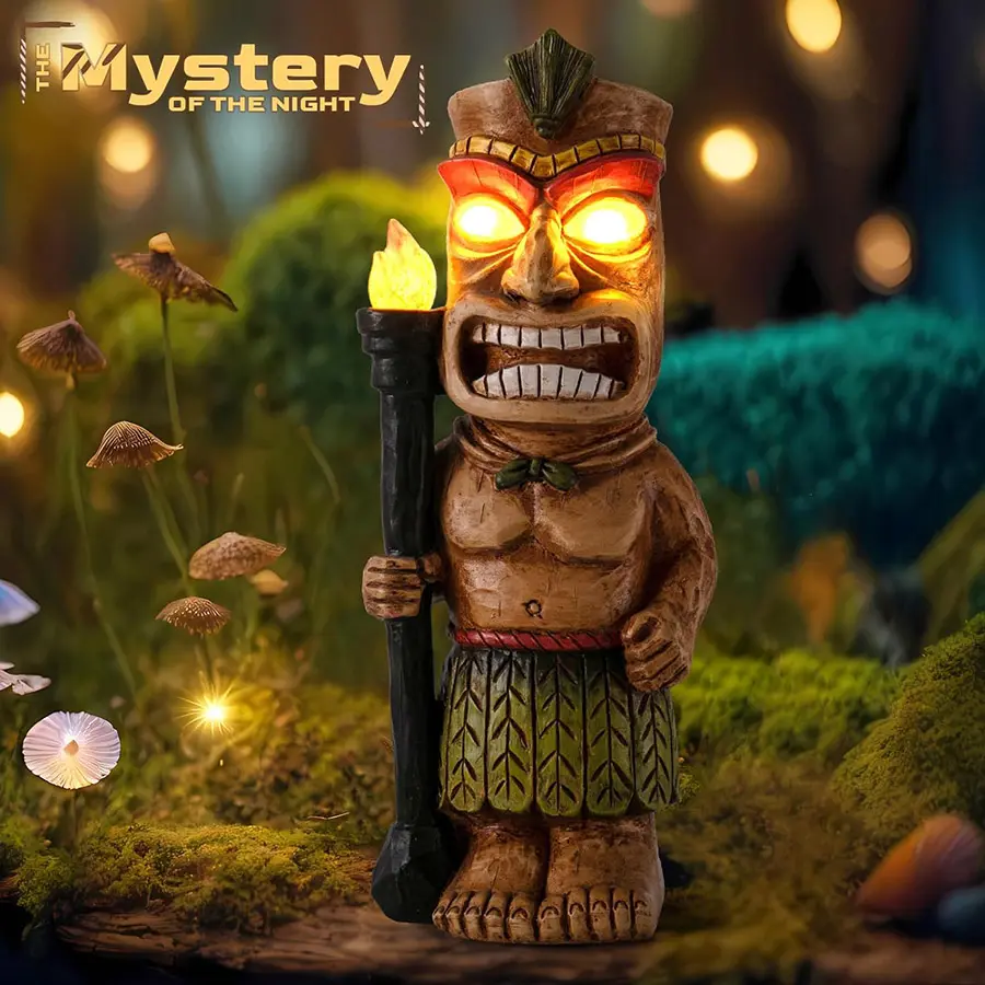 13-in Tall Solar-Powered Tiki Statue with Light, Tribal-Look Weatherproof Decorative Gardening-Themed Statues, Outdoor Garden Decor & Sculptures,Ideal Gift for Garden Enthusiasts, Garden Statues & Sculptures, Elegantly Designed