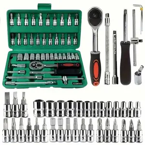 46pcs Car Repair Machinery Tools Set, Household Machinery Tools, Socket Wrench Diy Repair Tool Kit, Ratchet Screwdriver Compatible with Car Repair & Bicycle Repair, Hardware Toolbox Compatible with Auto Repairing, Valentine's Day Gifts for Husband & Men