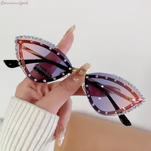 2026 New Cat Eye Rhinestone Sunglasses, Bling Crystal Trimmed Fashion Shades, UV Protection Metal Frame Eyewear for Women, Perfect for Parties, Outdoor Events, Street Style & Vacation