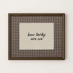 Rustic Brown Gingham How Lucky Are We Hand Written Wall Art