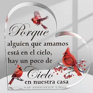 Cardinal Gifts Red Cardinal Gift Memorial Gifts for Loss of Father Mother Sympathy Memorial Present Crystal Acrylic Bereavement Present for Loss of Loved One(Spanish,5.9 x 0.6 Inches)